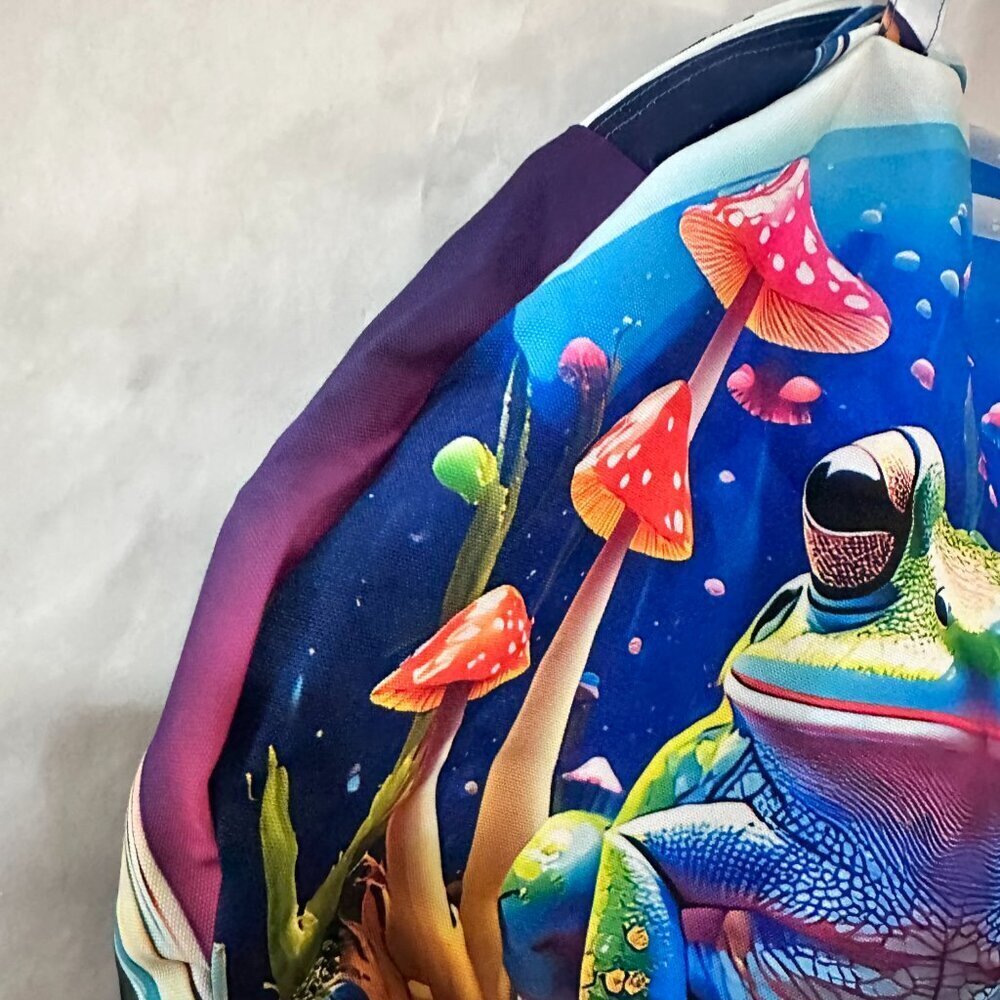Psychedelic Mushroom Frog Gigantic Round Tote Huge Canvas Circle Bag 3D Festival - Picture 9 of 11